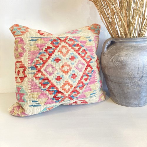 Handmade Kilim Cushion - Red & Pink