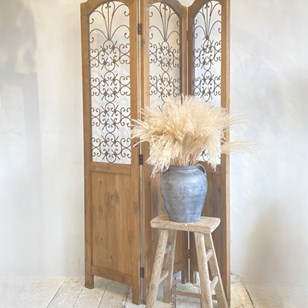 Rustic 3 Panel Wood & Metal Screen