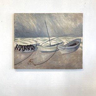 Old Oil On Canvas - 3 Boats