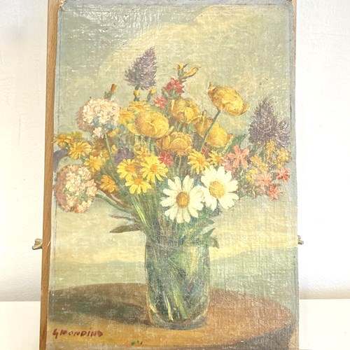 Oil On Board - Mixed Bouquet In Vase