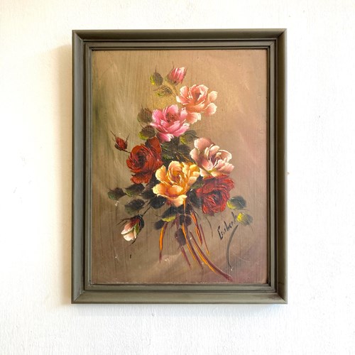 Framed Floral Oil On Board 