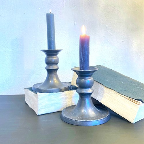 Pair Of Vintage Pewter Candlesticks