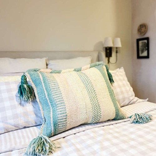 Vintage Woven Kilim Feather-Filled Cushion with Tassels