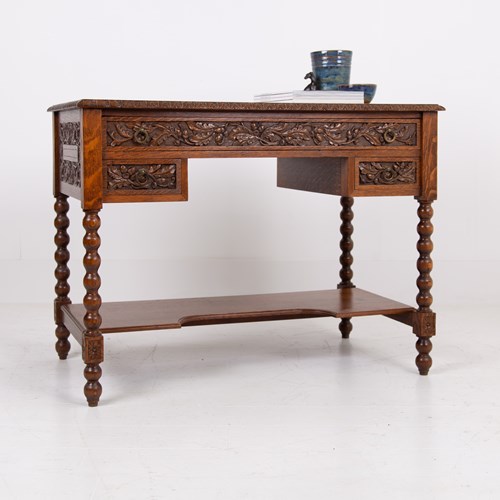 Lovely Antique Decorative Oak 3 Drawer Desk C1900