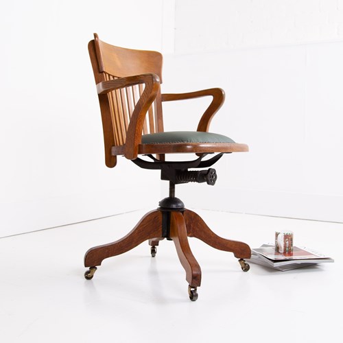 Antique Swivel Oak Office Desk Chair