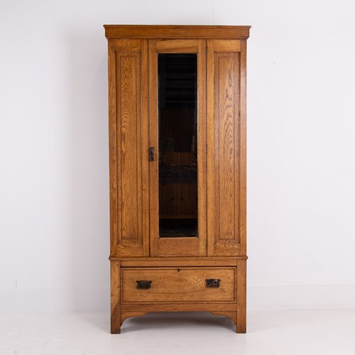 Attractive Single Mirrored Oak Wardrobe 1910