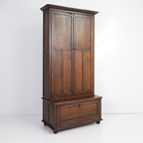 1920S English Oak Hall Wardrobe