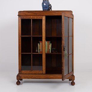 English Oak Glazed Bookcase Cabinet...