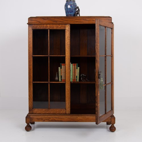 English Oak Glazed Bookcase Cabinet C1920