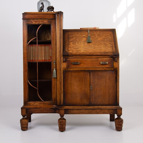  Art Deco Oak Bureau Bookcase C1930