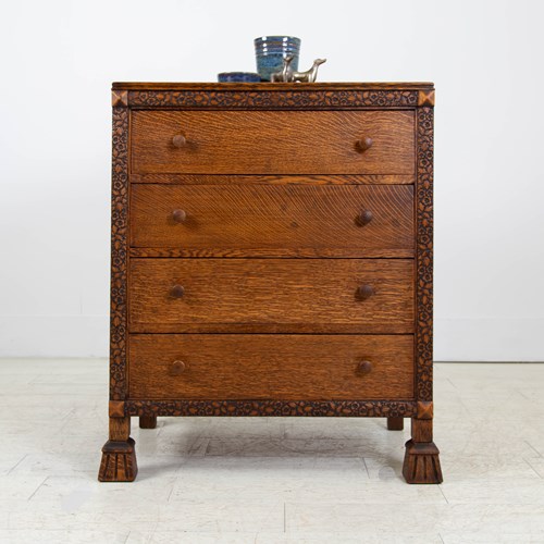 Charming 1930 Oak Art Deco Chest Of Drawers Gomme