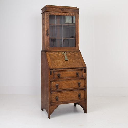  Glazed Oak Bookcase Bureau With Drawers C1920