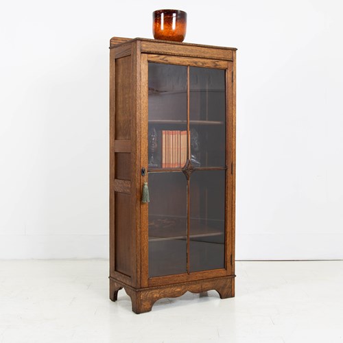 Delightful 1930S Oak Glazed Cabinet Bookcase