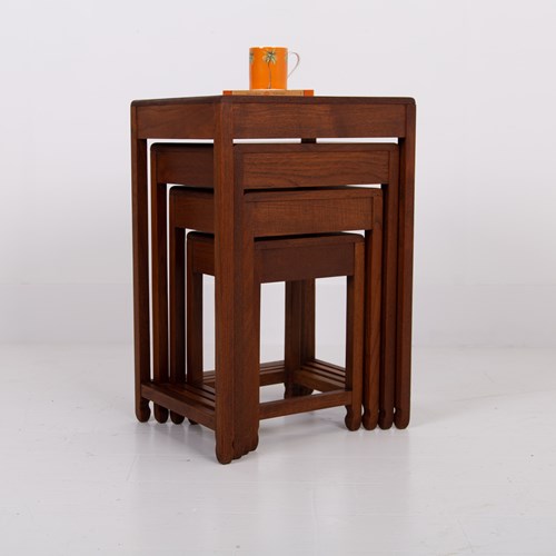 Modernist Art Deco Nest Of 4 Side Tables In Teak