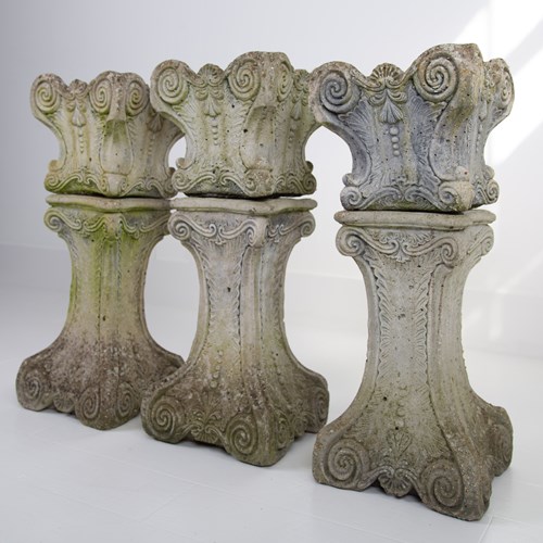  3 Mid Century Highly Decorative Planters On Plinths