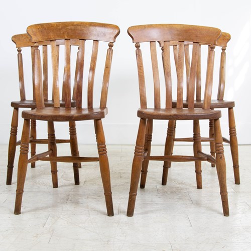 Set Of 4 Late Victorian Slat Back Kitchen Chairs