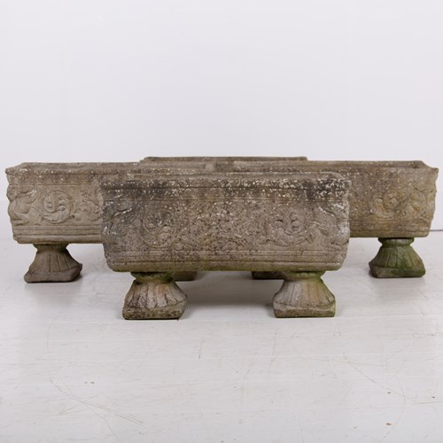 Weathered Mid Century Stone Garden Planters On Feet