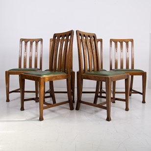 6 Oak Arts And Crafts Dining Chairs...