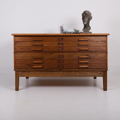 Large Oak 6 Drawer Plan Map Chest C1940