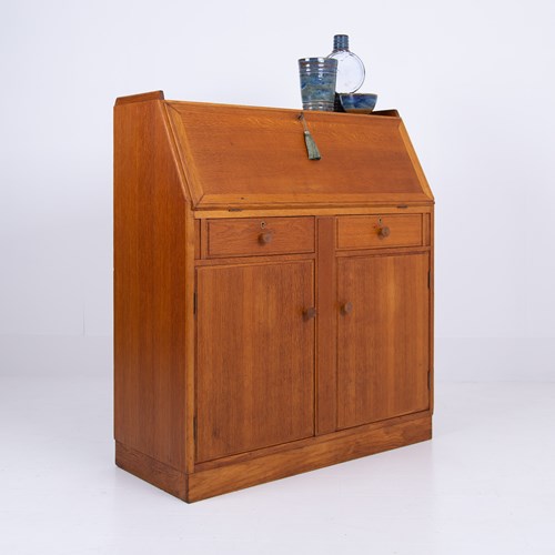 Cotswold School Oak Air Ministry 2 Drawer Bureau C1960