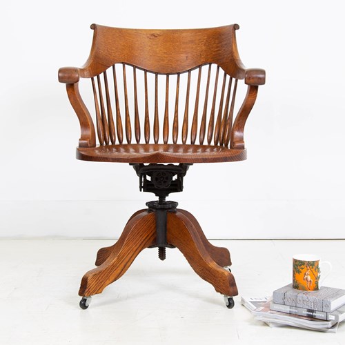  Antique Oak Swivel Desk Chair By William Angus C1910