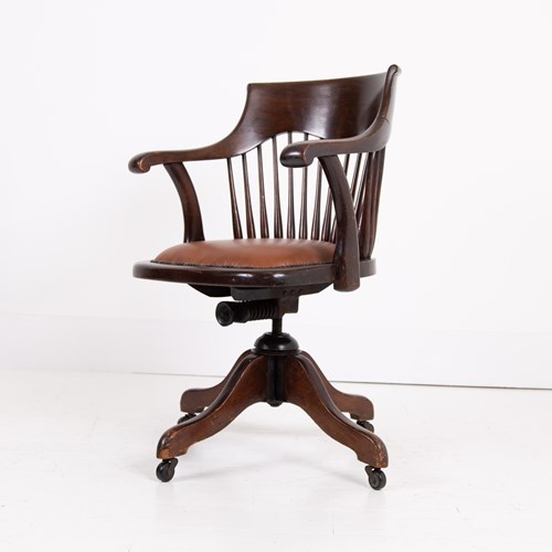 Antique Swivel Desk Chair New Leather Seat C1910
