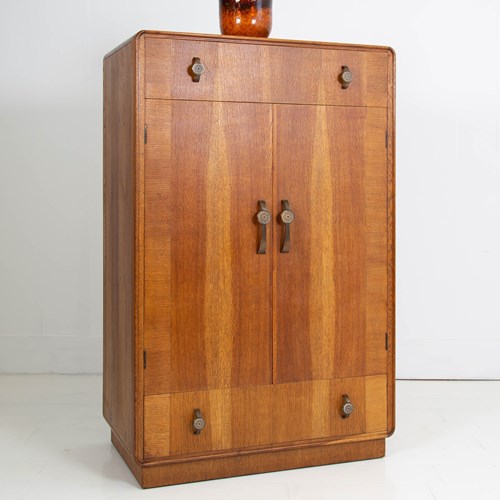 Attractive 1930S Oak Tallboy Cabinet 2 Drawers