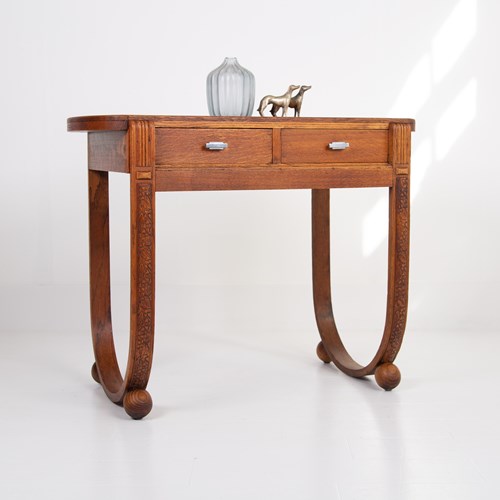 Splendid Rare Oak Art Deco 2 Drawer Desk Console 
