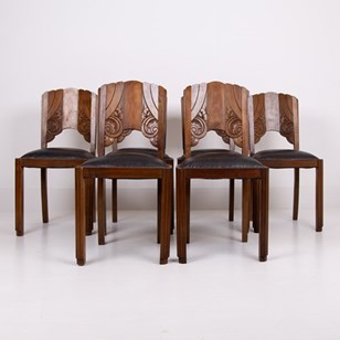 Set Of 6 Art Deco Leather Seated Wa...