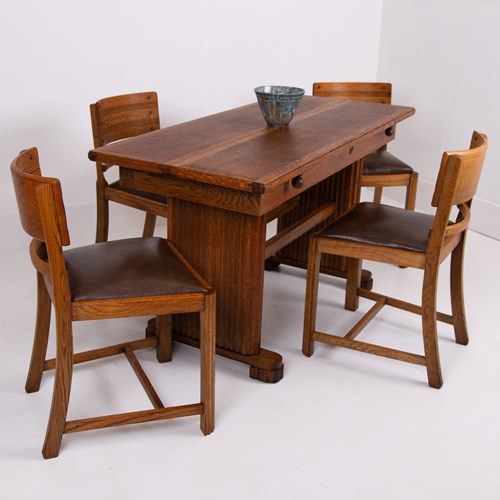  Art Deco Oak Table And 4 Dining Chairs