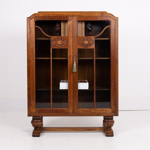 Art Deco Glazed Oak Bookcase Cabinet C1930