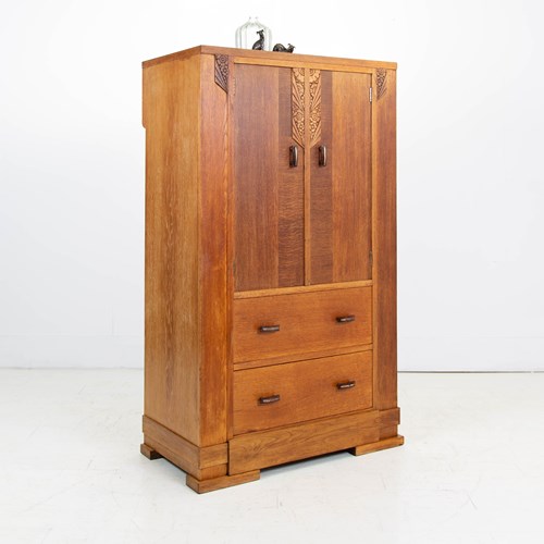 Oak Art Deco 2 Drawer Cabinet C1930