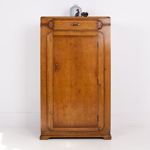 Art Deco Oak “Bachelors” Wardrobe With Drawer 1930S