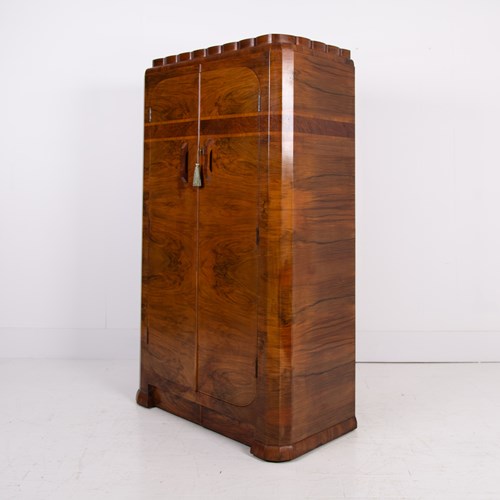 Art Deco Small Walnut Wardrobe Cabinet C1930