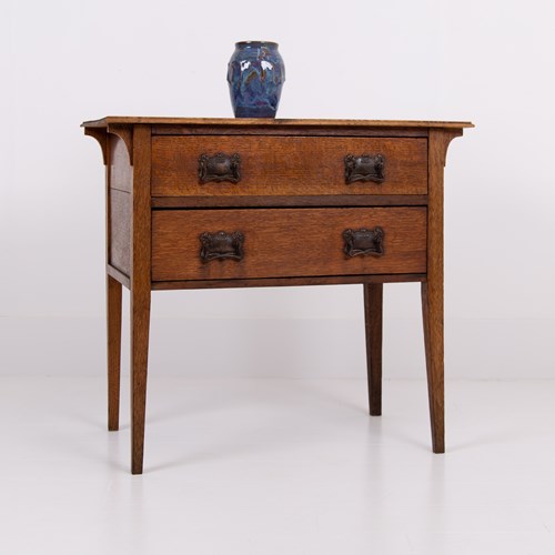 Attractive Petite 2 Drawer Oak Chest Table 1910