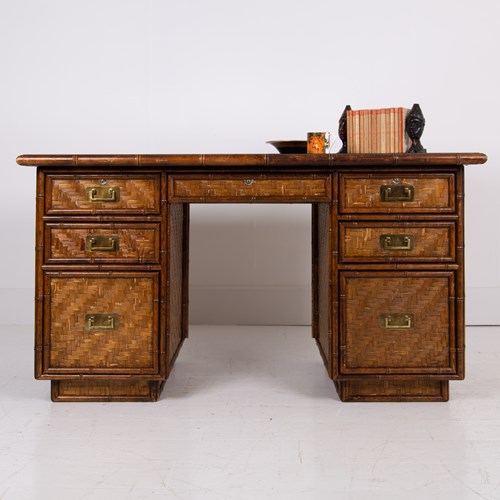 Mid Century Faux Bamboo Pedestal Desk