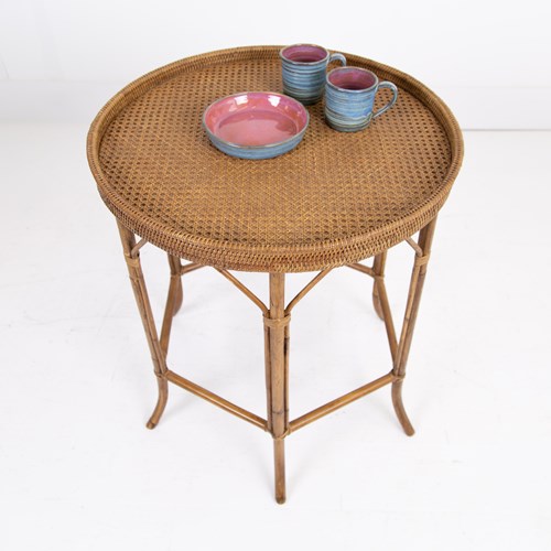 Attractive 6 Legged Bamboo Cane Side Table