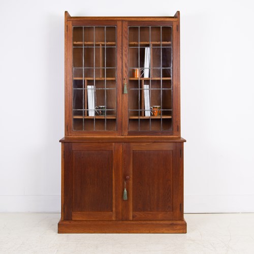 1930S Oak Glazed School Bookcase Cabinet