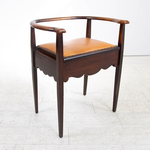 Leather Seated 1920S Piano Stool With Storage