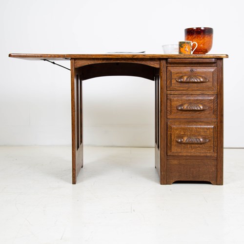 Small Vintage 1920S English Oak Single Pedestal Desk