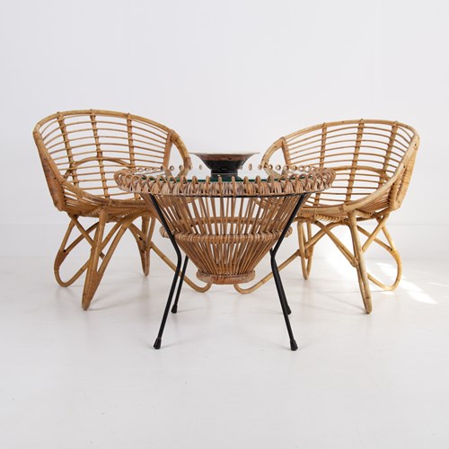 Mid Century Franco Albini Bamboo Table & 2 Chairs