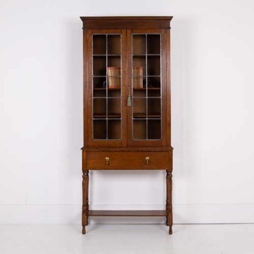 Oak Glazed Bookcase With Drawer C1920