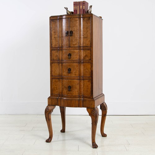 1920S Heals Of London Burr Walnut 3 Drawer Cabinet With Label