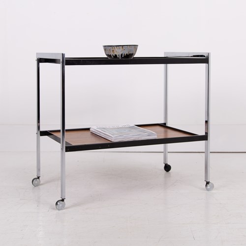 Mid Century Chrome & Rosewood Trolley By Howard Miller C1970