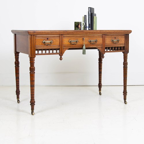  Antique Walnut Leather Desk Jas Shoolbred C.1910