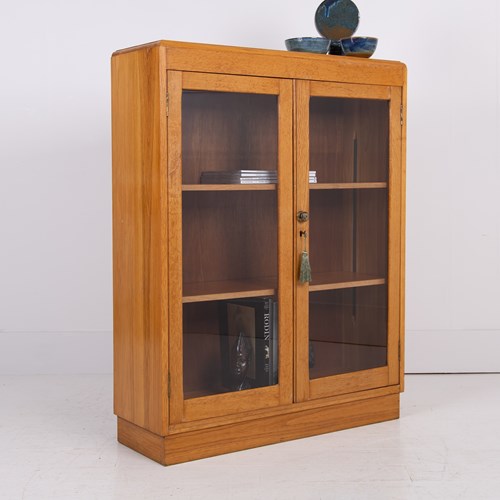 Mid Century Oak Glazed School Cabinet Bookcase