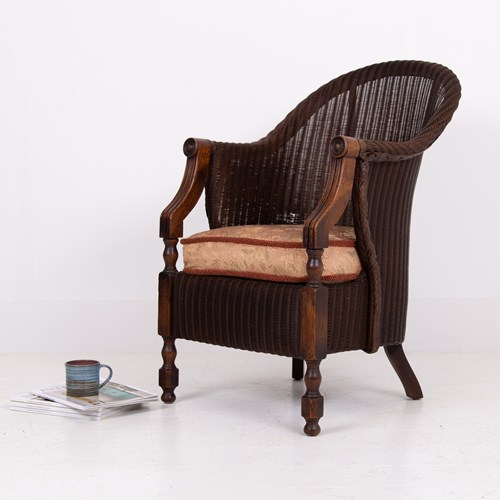 Rare Lloyd Loom And Oak Garden Room Armchair C1930