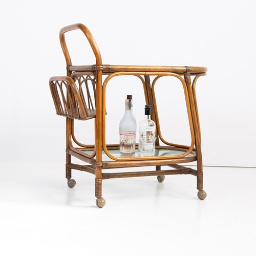 Mid Century Bamboo Drinks Trolley 