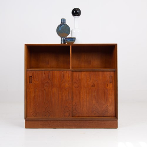 Mid Century Solid Teak Sliding Door Cabinet C1970