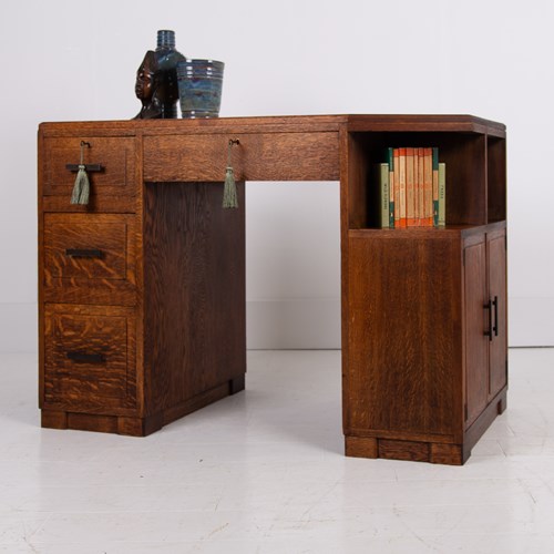 Superb 1930S Oak Deco Modernist Desk